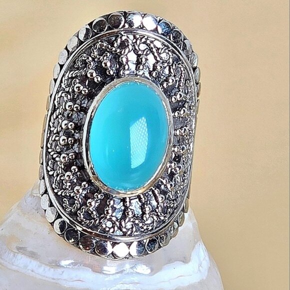 925 Sterling Silver Ring Sz 6.5 with Natural Chalcedony 14x10mm - Picture 9 of 13